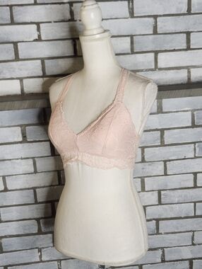 • Auden Size Small S Lightly Lined Lace Racerback Bralette Bra Light Pink